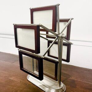 360 Rotating, Polished Wood-Framed Picture Carousel Stand